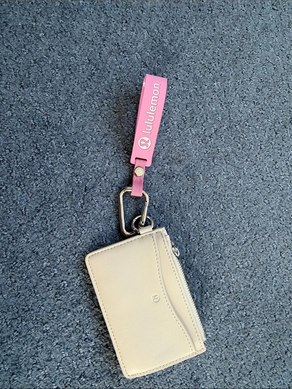 lululemon athletica cream cardholder with pink strap keychain